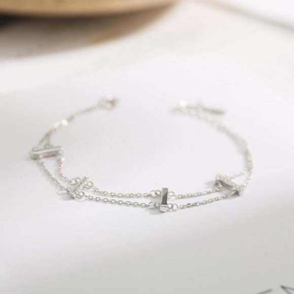 *NEW 925 Sterling Silver Diamond Bar Bracelet - Picture 1 of 10